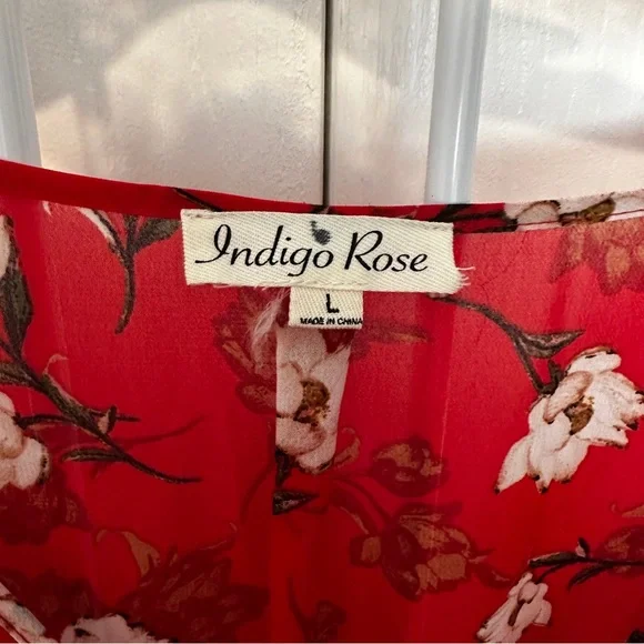 Indigo Rose Flowy Red Wrap Dress - Picture 5 of 9